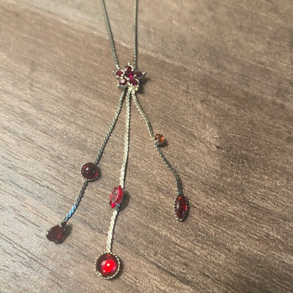 Red Gem Dangle Necklace - Picture 5 of 6